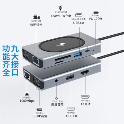 USB Type C HUB Adapter đa chức năng 9 trong một và với máy đọc thẻ nhớ