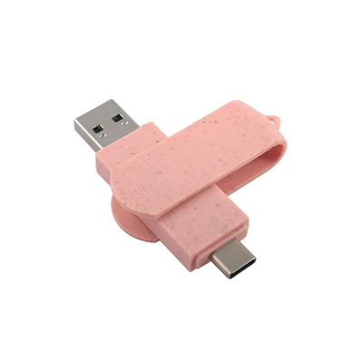 Loại C USB Flash Drive Nhựa màu hồng với rơm vật liệu tái chế và logo tùy chỉnh