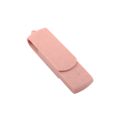 Loại C USB Flash Drive Nhựa màu hồng với rơm vật liệu tái chế và logo tùy chỉnh