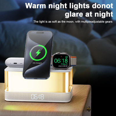 Máy sạc không dây đèn màu sắc cho iPhone iWatch và AirPods với loa Bluetooth