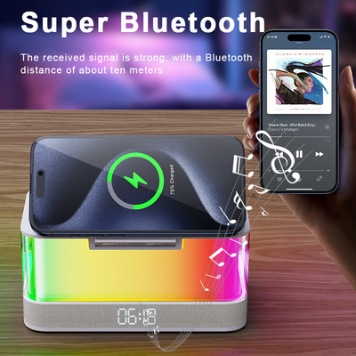 Bộ sạc không dây có khả năng Qi và loa Bluetooth có ánh sáng đầy màu sắc tương thích Các thiết bị có khả năng Qi