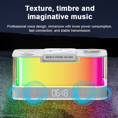 Máy sạc không dây đèn màu sắc cho iPhone iWatch và AirPods với loa Bluetooth