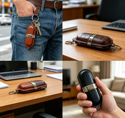 Bộ nhớ usb da hạng A Ổ đĩa flash USB da loại A có chip hạng A và vỏ ngoài bằng da dành cho giám đốc điều hành