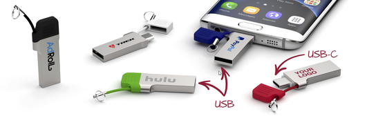 Ổ USB flash loại c có usb A vỏ kim loại dây xích nhỏ có thể laser và in logo tốc độ nhanh 3.2 usb và 3.1 usb