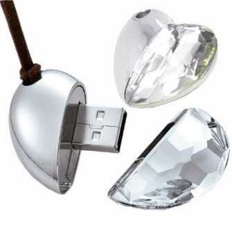 Con chip ẩn Trang sức Phong cách Trái tim Ổ đĩa flash USB Pha lê Kim loại 64GB