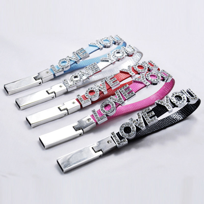 Bảng chữ cái Vòng tay Trang sức Phong cách Pha lê Thanh USB Kim loại 64GB 128GB