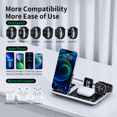 Bạc ABS màu bạc / Xám 3 trong 1 Máy sạc không dây gấp từ tính in logo và sạc nhanh