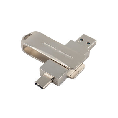 Ổ đĩa flash USB kim loại màu bạc có cổng loại C sử dụng cho điện thoại và máy tính Cổng loại C