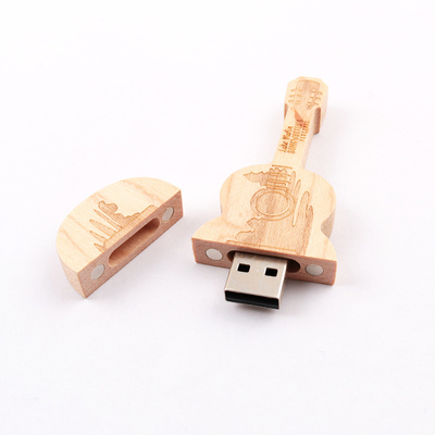 Ổ đĩa flash bằng gỗ 15MB/S 32GB 128GB Bộ nhớ hình đàn guitar I Tốc độ nhanh
